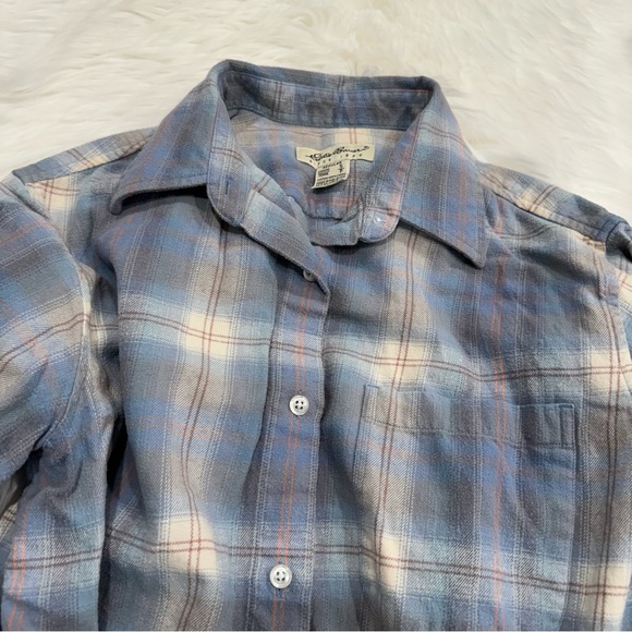 Eddie Bauer Flannel Button Down Shirt Top Plaid Blue Small - Picture 5 of 16